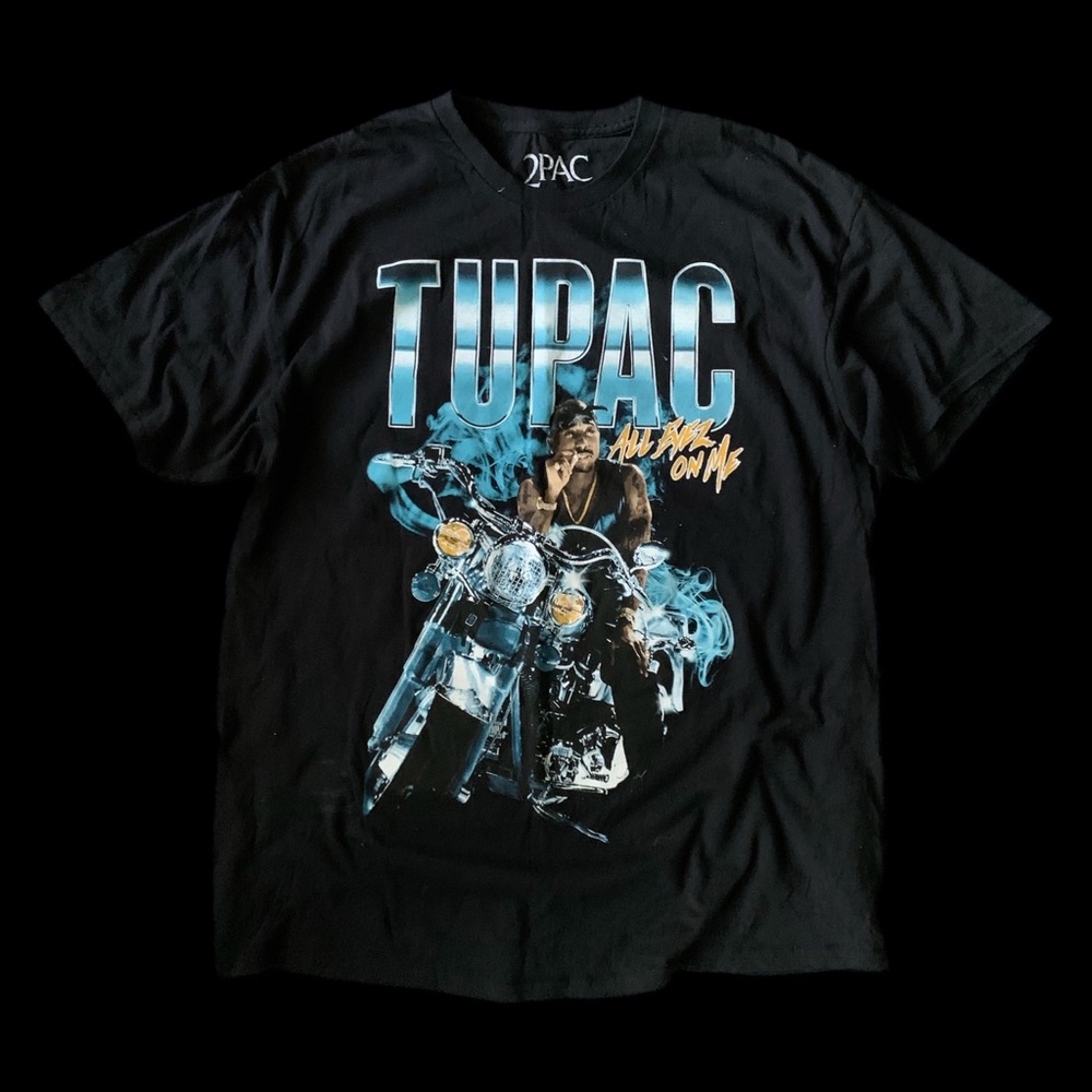 Tupac Black Graphic Tee - Motorcycle Design